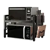 Spalivivre Erweiterbares Mikrowellen Regal 2 Stufig, Mikrowellenregal aus Kohlenstoffstahl, Küchenregal Stehend mit Stäbchenhalter und Schneidebretthalter, Ausziehbar von 40-64cm, Schwarz