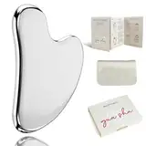 Rena Chris Gua Sha Stein, Edelstahl Gua Sha Stein für Kieferformung & Schwellungsreduktion, Hautpflege Geschenk (Silber)