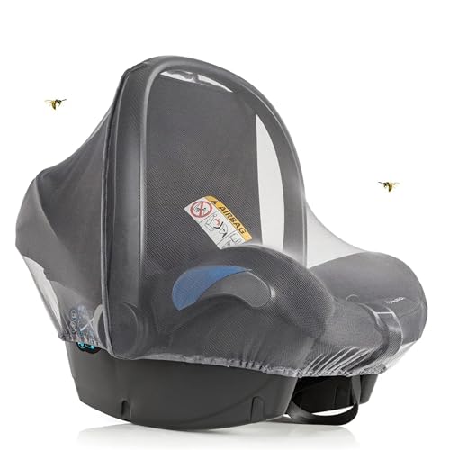 Zamboo Insektenschutz für Babyschale - Mückennetz für Baby Autositze (z.B. Maxi-Cosi, Cybex, Römer) - feinmaschiges Moskitonetz mit Gummizug und Trageöffnung - Grau