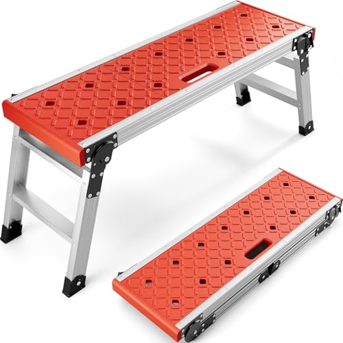 KINGRACK Klappbare Arbeitsplattform, Aluminium Stufenleiter Plattformleiter mit rutschfesten Gummifüßen, leichte Stufenleiter mit Sicherheitsschlössern für Haus und Garage - maximale Belastung 150 kg
