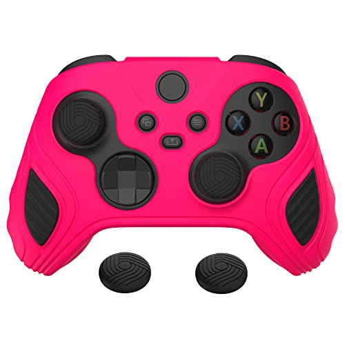 PlayVital Anti-Rutsche Zweifarbige Silikonhülle für Xbox Series X/S Controller, weiche Hülle Tasche Gummihülle Case für Xbox Core Controller mit Kappen(Skorpion-Edition)-Schwarz&Leuchtend Rosa