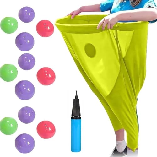 Granny Pants Yard Game, Granny Pants Party Rush! Mit 12 Hüpfbällen und Luftzylinder, dem ultimativen Hinterhof -Party -Spiel! Team Relay Family Reunion Field Games Set (Yellow)