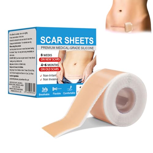 Silikon Narbenpflaster Wiederverwendbar,Narbenpflaster Silikon(4cmx150cm),Silicone Scar Tape Für C-Sektion,Operationen,Verbrennungen,Keloid,Professionell,Hautfreundlich,Atmungsaktiv