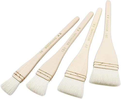 keramische Wollbürste, Creative Mark Hake Pinsel-Set, 4-teilig, professionelle, weiche, weiße Ziegenhaar-Pinsel for Waschen, Hintergrundarbeiten, Aquarellieren und Keramik