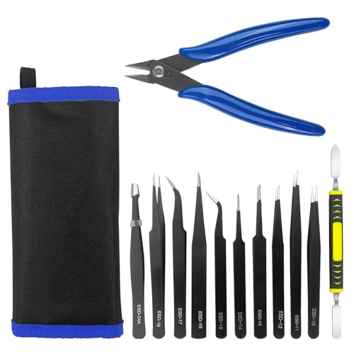 Lectorias Pinzetten Set Modellbau, 12 Stück Pinzette Basteln, Edelstahl Präzisionspinzette, ESD Pinzette Elektronik, für Computer, Elektronische Reparaturen, Labor, Präzisionsarbeit
