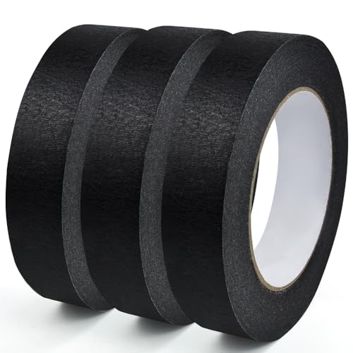 NAROSEBE 3 Rollen Schwarzes Malerband Kunsthandwerk Klebeband Abdeckband Kreppbänder Schmales Malerabdeckband Masking Tape Dekorieren Malerband für Auto Schule Büro Heimwerkerprojekte, 50mx2,5cm