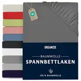 Dreamzie - Spannbettlaken 70x190/200cm - Baumwolle Oeko Tex Zertifiziert - Anthrazitgrau - 100% Jersey Spannbetttuch 70x190/200