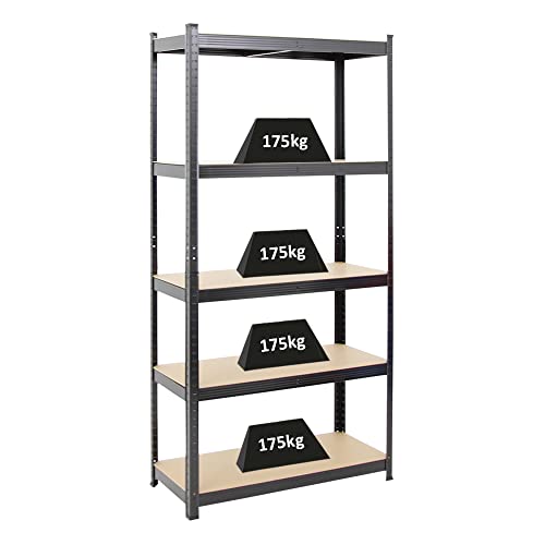 PROREGAL Schwerlastregal Ragnar für Gesamtlast 875kg Maße: 180x90x40 Schwarz, Kellerregal, Steckregal, Garagenregal, Lagerregal