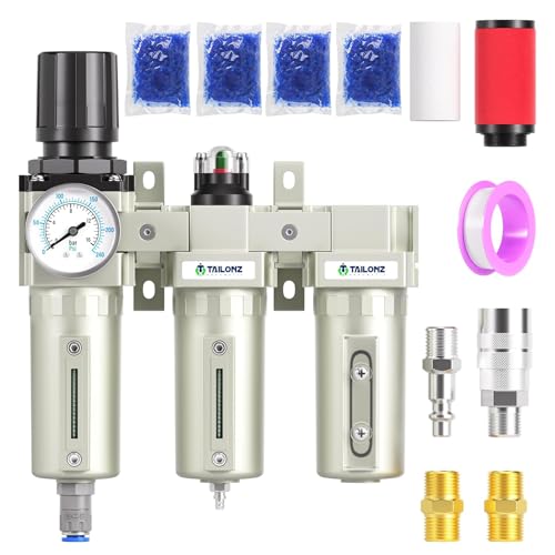 TAILONZ PNEUMATIC 0-1.6MPA 1/2 Zoll BSP Dreistufiges Industrie-Lufttrocknungssystem, Partikelfilter, Koaleszenzfilter, Trockenmittel-Trockner und Luftregler (automatische Entleerung)