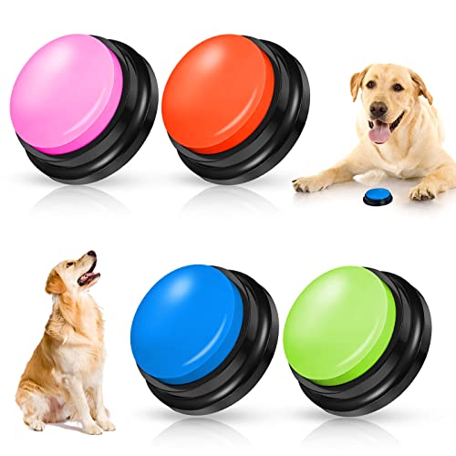 REAQUE Buzzer with Recording Function, Pack of 4 Buzzers with Sound, Sound Button for Dogs, Buzzer with Recording Function for Interacting with Dogs (4 Stück)