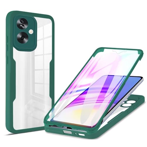 Rnrieyta Miagon 360 Grad Hülle für Oppo A79 5G,Ganzkörper Schutzhülle mit Eingebauter Displayschutzfolie Full Body Silikon Case Durchsichtige Bumper,Grün