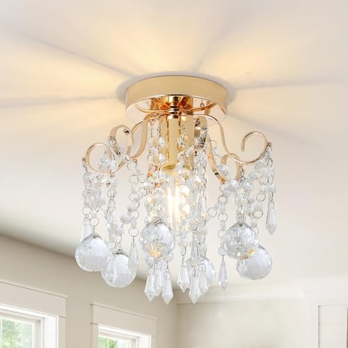 Rayofly Modern Kristall Kronleuchter, Kristall Deckenleuchte Wohnzimmer, Gold Deckenlampe Wohnzimmer, Glas Deckenlampe Modern Kristall Deckenlampe für Schlafzimmer, Küche, Flur, Chandelier Living Room