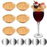 6 Stück Wineglas Charcuterie Topper, Wine Glass Charcuterie Topper, Bambus Weinglas Topper, Weinglas Aufsatz Vorspeisenteller für Desserts, Getränke & Partyzubehör, mit 6 Stück Weinausgießtabletten