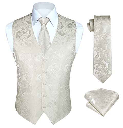 HISDERN Hochzeitswesten für Herren Herren Paisley Westen Floral Jacquard Krawatte Einstecktuch Einstecktuch Hochzeit Business Fit Weste Anzug Set L