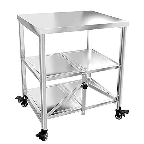 MNSSRN Faltbares Mobiltelefon 304 Edelstahl-Küchenregal, faltbares Mahlzeit-Vorbereitungstisch-Service-Trolley, DREI-Schicht-Regal-praktischer Trolley-Mikrowellenofen-Rack,55 * 30 * 80cm