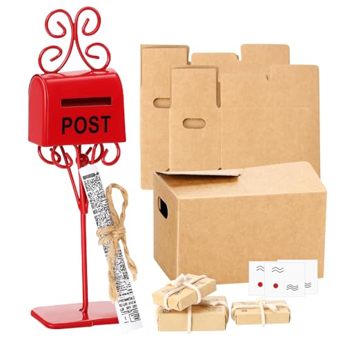 Miniatur Wichtel Zubehör 3 Stück Miniatur Umzugskarton 3 Stück Miniatur Paket 3 Stück Miniatur Postkarte Miniatur Briefkasten Miniatur Zeitungen Puppenhaus Zubehör für DIY Puppenhaus Dekor