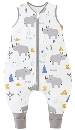 Chilsuessy Baby Schlafsack mit Beinen 2.5 Tog Winter Schlafsack Unisex Ganzjahres Schlafsack mit Füßen Babyschlafsack Schlafsack Kinder, Süßes Nashorn, 90cm/Baby Höhe 95-105cm