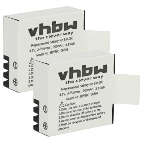 vhbw 2X Akku kompatibel mit Rollei Actioncam 220, 310, 330, 372, 415, 416, 425, 426, 510, 525, 540, 610, 625 Videokamera (900mAh, 3,7V, Li-Ion)