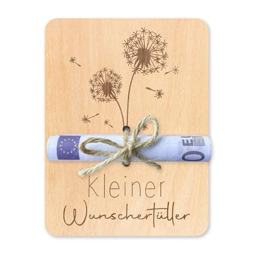 Sugeru Geldgeschenke Verpackung aus Holz 12 x 9 cm - Wunscherfüller - Geldgeschenk Geburtstag - Angler Geschenk - Fahrrad Geschenke - Geldkarte Geburtstag - Reisegutschein Verpackung (Löwenzahn)