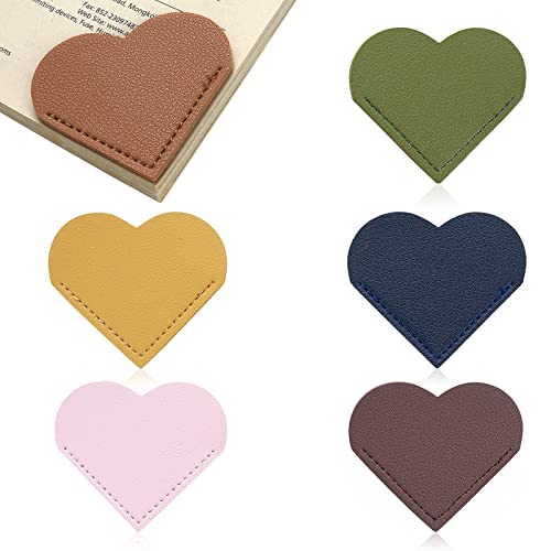 TIESOME 6 Stück Leder Lesezeichen, Ecke Seite Buch Marks, Niedliche Herz Lesezeichen Buch Zubehör für das Lesen Liebhaber, niedlich handgemachte Buch lesen Geschenk für Buchliebhaber (6 Farben)