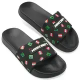 Minecraft Zehentrenner für Jungen, Schlappen Sandalen Kinder - Geschenke für Jungs (Schwarz Schlappen, 38-39 EU)