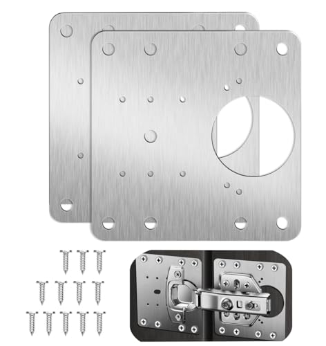 NestNook Scharnier-Reparaturplatte mit Schrauben, 2-teiliges Schrank-Reparatur-Set, Edelstahl, Küchenschrank-Türscharnier-Reparaturhalterungen