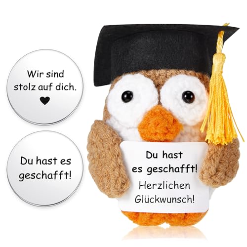 Otuuz Geschenk Abitur Eule Puppe Glücksbringer Prüfung Du Hast Es Geschafft Wir Sind Stolz auf Dich Herzlichen Glückwunsch Bestandene Prüfung Geschenk für Bachelor Master Meister Schulabschluss Doktor