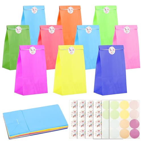 PUWOWYE Geschenktüten, 20 Stück Bunte Geschenktüten mit 48 Aufkleber, Mitgebsel Tüten Kinder Papier Klein Gift Bag für Party, Geschenk, Kindergeburtstag, Hochzeitsfeiern