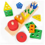 Sweety Fox Montessori Spielzeug ab 1 Jahr - Holz Sortier & Stapelspielzeug, 1 2 3 Jahre -Aktivitäts & Entwicklungsspielzeug aus Holz - Montessori - Lernspielzeug für Kleinkinder