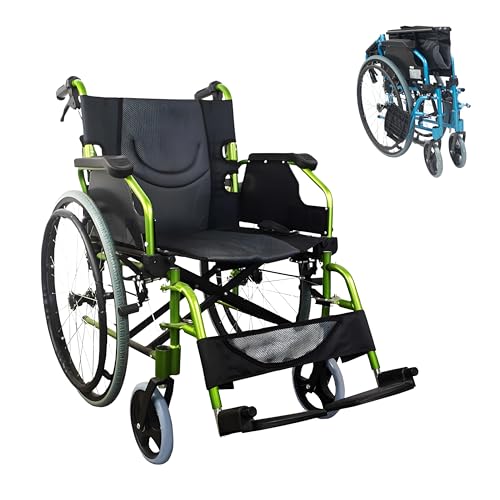 Mobiclinic®, Rollstuhl, Bolonia, Aluminium, Faltbar und leicht, Klappbare geteilte rückenlehne, Abnehmbare fußstütze, Armlehnen, Für erwachsene, Grün