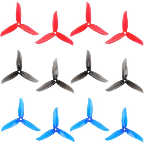 12pcs 5045 3-Blatt Propeller, 5Zoll Tri Blade Props für 2204 2205 2206-2306 Brushless Motoren FPV Racing Drone Quadcopter （ Transparent-Rot,Schwarz,Transparent-Blau）