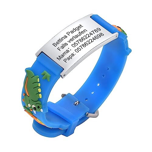 Notfallarmband SOS Armband Kinder Telefonnummer - Blau Silikon Anti Verloren Kinder Namenarmband Identifikationsarmband Kinderarmband Personalisiertes ID Armband für Mädchen Jungen