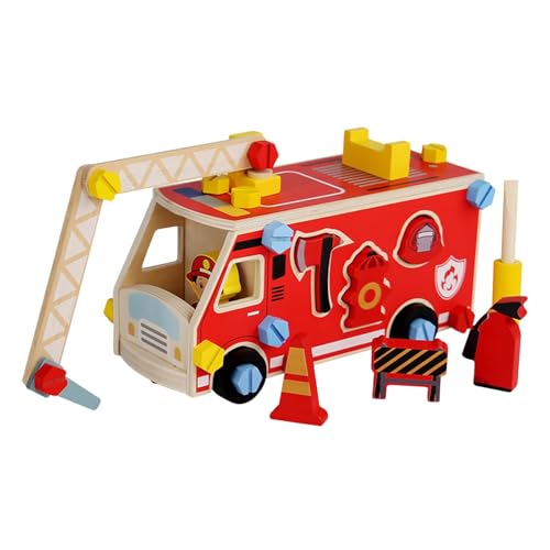Colcolo Kindermutter und Schrauben Spielzeuggebäude Konstruktion Set Feinmotorik Nuss -Rätsel Blöcke Modellgebäude -Werkzeugkits für die Vorschule, Feuerwehrauto