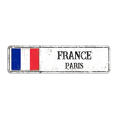 Frankreich Straßenschild Vintage Retro Paris Stadtschild Frankreich Land Metallschild für Innen- und Außenwanddekoration, 8 x 30 cm