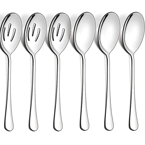 Oikejias Servierlöffel-Set, goldfarben, 21 cm, Buffet-Servierutensilien, 3 hochglanzpolierte Servierlöffel, 3 Schlitzlöffel