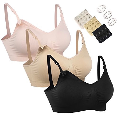 HOFISH Damen 3pack voller fehlschlag seamless stillen schwangerschaft bras bralette mit extra-bra extenders & clips groß 3pcs / packung (neue 3 farben)