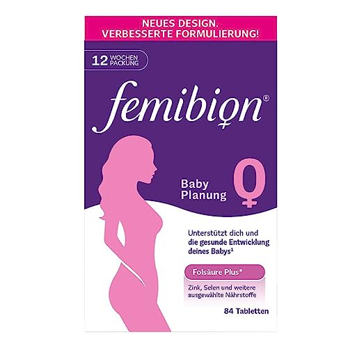 Femibion 0 BabyPlanung, Tägliches Nahrungsergänzungsmittel während der Babyplanung vor der Schwangerschaft, Mit Folsäure, Metafolin, 12-Wochen-Packung, 84 Tabletten