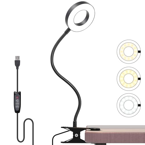 Foneso Klemme Lampe, 48 LEDs Dimmbare Leselampe Bett, 3 Modi und Stufe 10 Dimmen, 360° Flexibel USB Lampe für Lesen, Reisen, Schlafzimmer, Büro (Schwarz, Nicht wiederaufladbar)