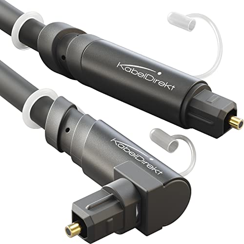 KabelDirekt – TOSLINK-Kabel 90° gewinkelt mit 0% Signalverlust – 3m – Glasfaserkabel für Soundbar (TOSLINK auf TOSLINK, optisches Audiokabel, Stereoanlage/Verstärker, Heimkino, Xbox One/PS4)
