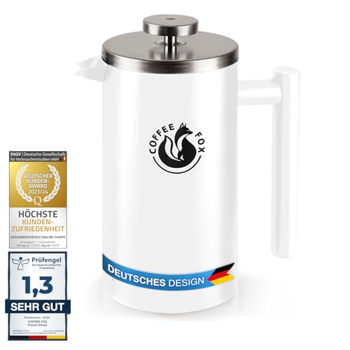 French Press Kaffeekanne aus doppelwandigem Edelstahl Schwarze Pressfilterkanne Französische Kaffeepresse (Weiß, 350 ml)