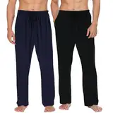 Ekouaer 2er-Pack Pyjama für Herren - Leichte Herren-Pyjamahose, Loungewear und Nachtwäsche - bequeme Passform Herren-PJs Schwarz+Blau Kariert XL