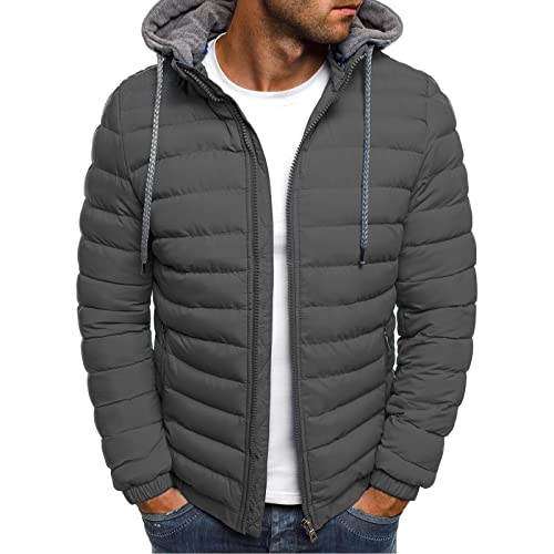 UHouse Winterjacke Herren Daunenjacke mit Kapuze Warm Jacke Blitzangebote Leichte Steppjacke Winter Herren-Jacken Bequeme Kapuzenjacke Casual Puffer Jacket Basic Übergangsjacke Sale Grau L