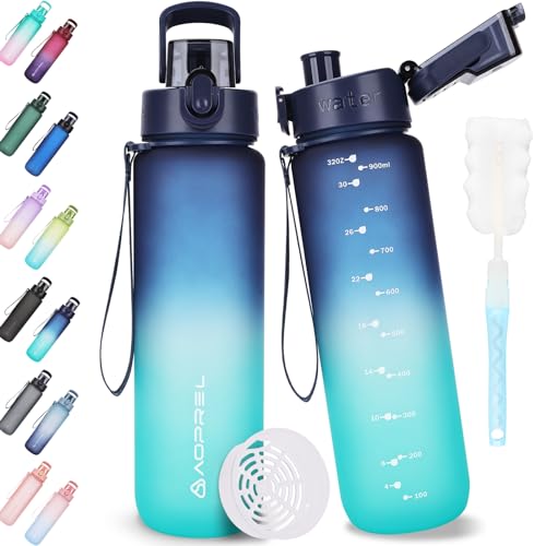 AOPREL Trinkflasche 1l, Wasserflasche BPA-Frei aus Tritan, Sport Trinkflasche Kohlensäure geeignet, Auslaufsicher 1 Liter Flasche für Fitness, Wandern, Camping, Schule und Büro