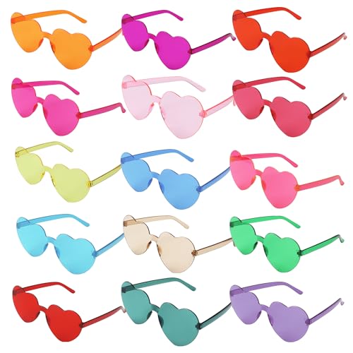 ZHYLUO 15 Stück Herz Sonnenbrille, Herz Brille, Sonnenbrille Herz, Bunte Herzbrille Partybrille, geeignet für Halloween, Karneval, Geburtstagsfeier, Hippie-Kostümzubehör