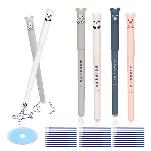 Ceihwa 4 Stück Radierbarer Kugelschreiber zum Wegradieren Radierstifte Tiere Löschbare Gelstifte Set 0,35 Mm Kawaii Gel Stift Erasable Pen Cute Cartoon Gel Ink Pen mit 30 Nachfüllungen 1 Radiergummi