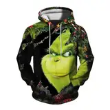 QWUVEDS Herren und Damen Weihnachten Christmas Hoodies Lustige kreative 3D Pullover Sweatshirt für Jungen Mädchen Langarm Hoodie Kordelzug Sweatshirt Grinch Pullover Decken Hoodie Grinch Kleidung