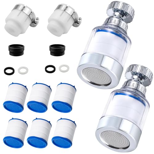 MytaYt 2pcs Wasserhahn Filter Transparenter Wasserfilter Wasserhahn 360° Drehbar Wasserhahnfilter mit Austauschbar PP-Baumwollfilterelement, für Home Badezimmer, Küche, Spüle