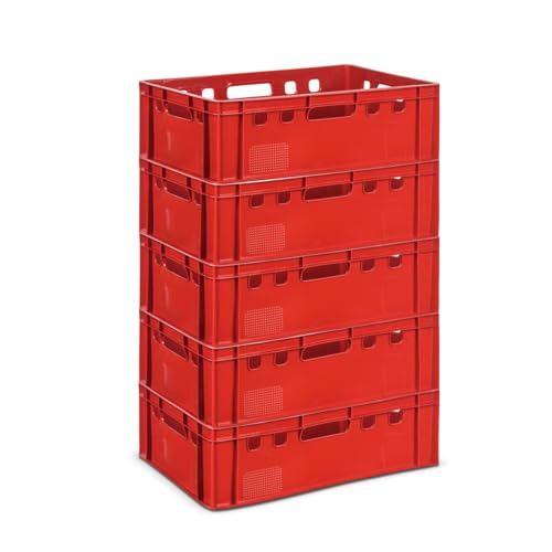 GARDIVO E2 Kisten Rot 5 Stück 60x40x20 Meischkiste, Metzgerkiste, Lagerkiste in rot, stapelbbar lebbensmittelecht robust fleischerkiste kunststoff Eurobox