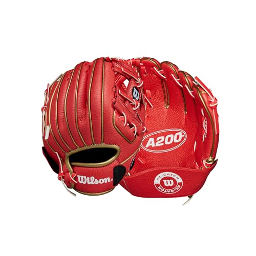 Wilson Unisex, Teenager A200 EZ Catch T-Ball Handschuh, Rot/Metallic Gold, 9"