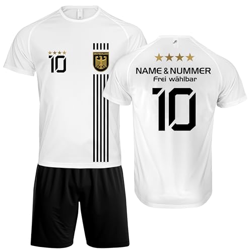 DE FANSHOP Original Personalisiertes Fußball Triko Deutschland Fussball Trikot Hose EM 2024 mit eigenem Namen Ideal für Jung und Alt Herren Jungen Kinder Geschenke für Fans der Nationalmannschaft D5